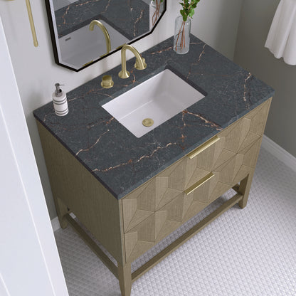 James Martin - Emmeline 36" Single Vanity, Pebble Oak w/ 3 CM Parisien Bleu Top - D100-V36-PBO-3PBL view 4