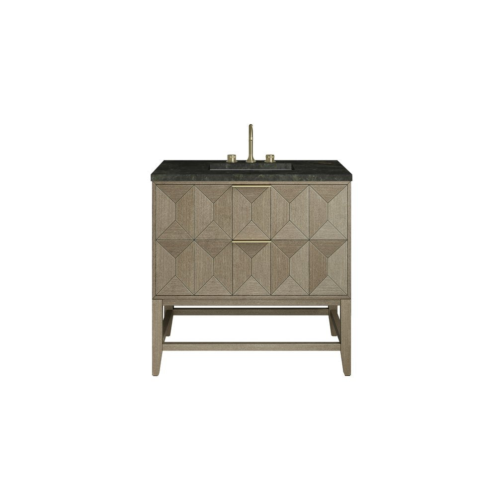 James Martin - Emmeline 36" Single Vanity, Pebble Oak, w/ 3 CM Phantome Eclos Top - D100-V36-PBO-3PHT view 1