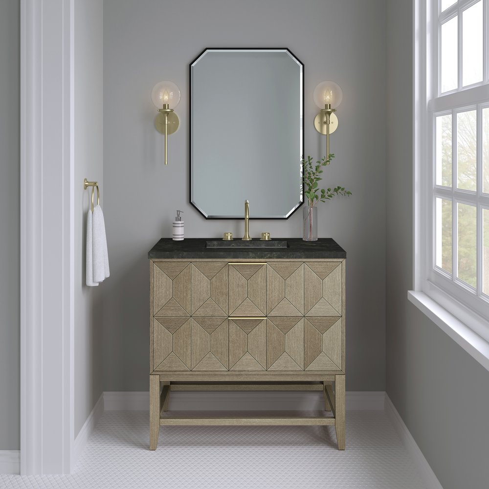 James Martin - Emmeline 36" Single Vanity, Pebble Oak, w/ 3 CM Phantome Eclos Top - D100-V36-PBO-3PHT view 2