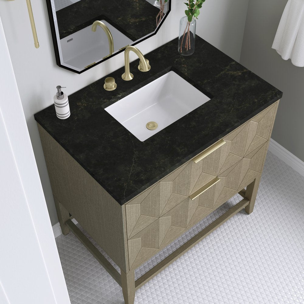 James Martin - Emmeline 36" Single Vanity, Pebble Oak, w/ 3 CM Phantome Eclos Top - D100-V36-PBO-3PHT view 4