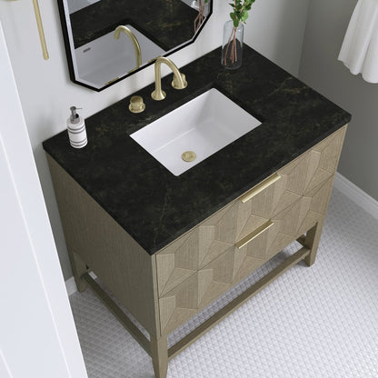 James Martin - Emmeline 36" Single Vanity, Pebble Oak, w/ 3 CM Phantome Eclos Top - D100-V36-PBO-3PHT view 4