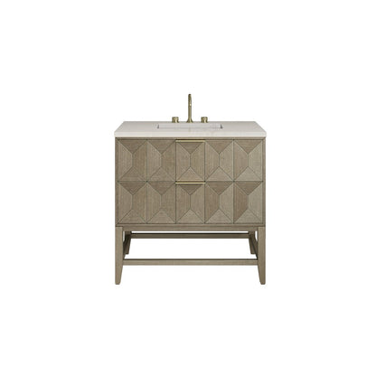 James Martin - Emmeline 36" Single Vanity, Pebble Oak, w/ 3 CM Siberian Silestone Top - D100-V36-PBO-3SFR view 1