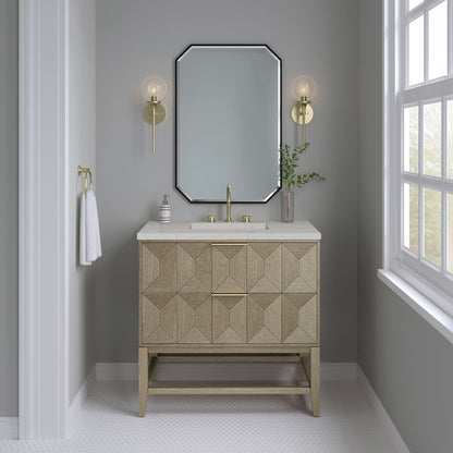James Martin - Emmeline 36" Single Vanity, Pebble Oak, w/ 3 CM Siberian Silestone Top - D100-V36-PBO-3SFR view 2