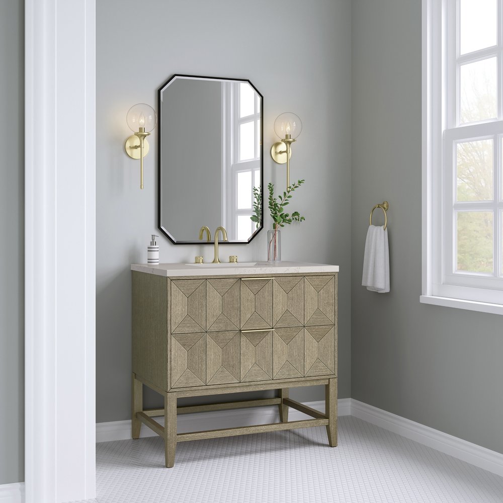 James Martin - Emmeline 36" Single Vanity, Pebble Oak, w/ 3 CM Siberian Silestone Top - D100-V36-PBO-3SFR view 3