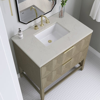 James Martin - Emmeline 36" Single Vanity, Pebble Oak, w/ 3 CM Siberian Silestone Top - D100-V36-PBO-3SFR view 4