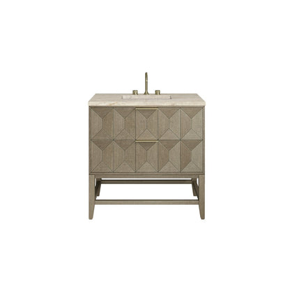 James Martin - Emmeline 36" Single Vanity, Pebble Oak, w/ 3 CM Tajnar Eclos Top - D100-V36-PBO-3TJR view 1