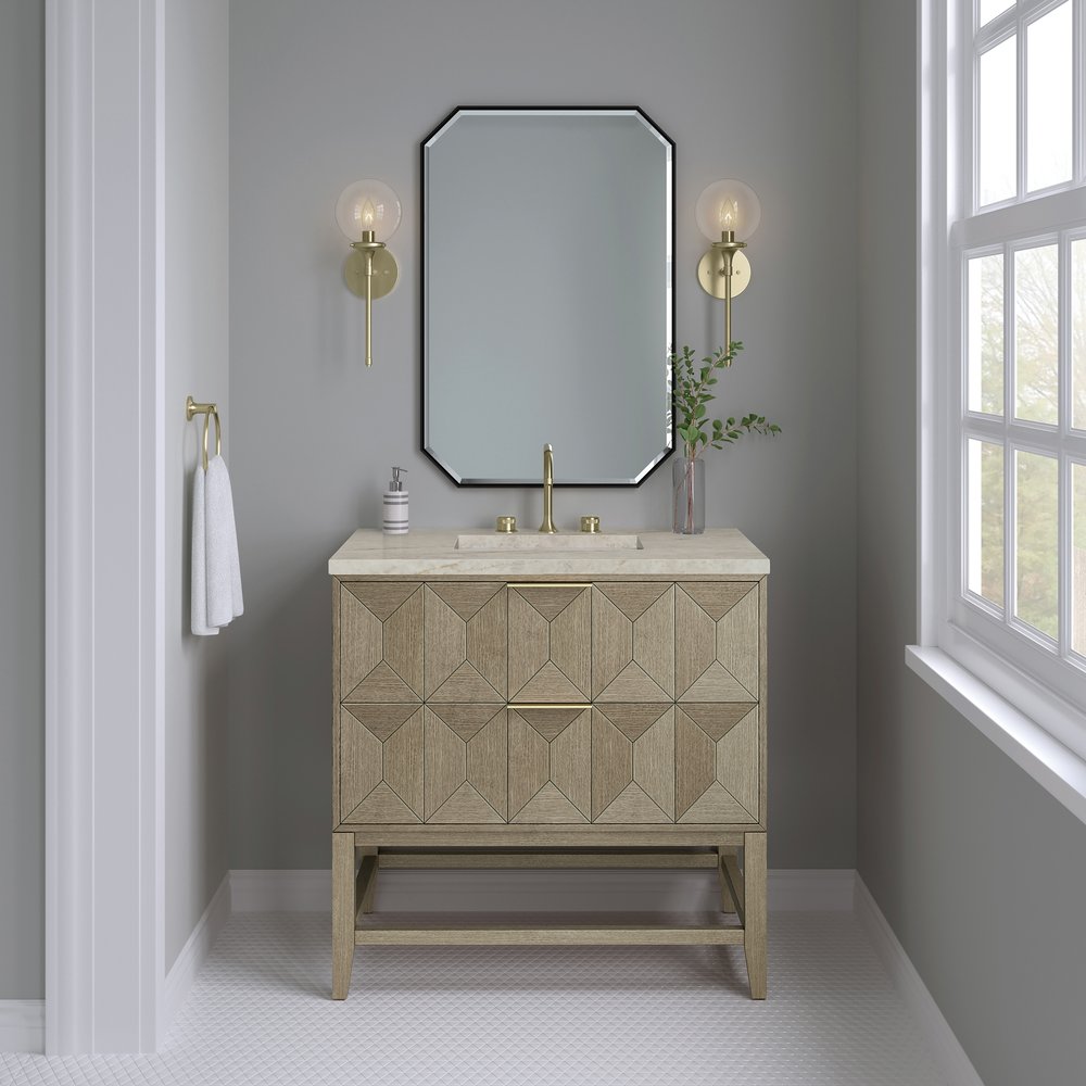 James Martin - Emmeline 36" Single Vanity, Pebble Oak, w/ 3 CM Tajnar Eclos Top - D100-V36-PBO-3TJR view 2