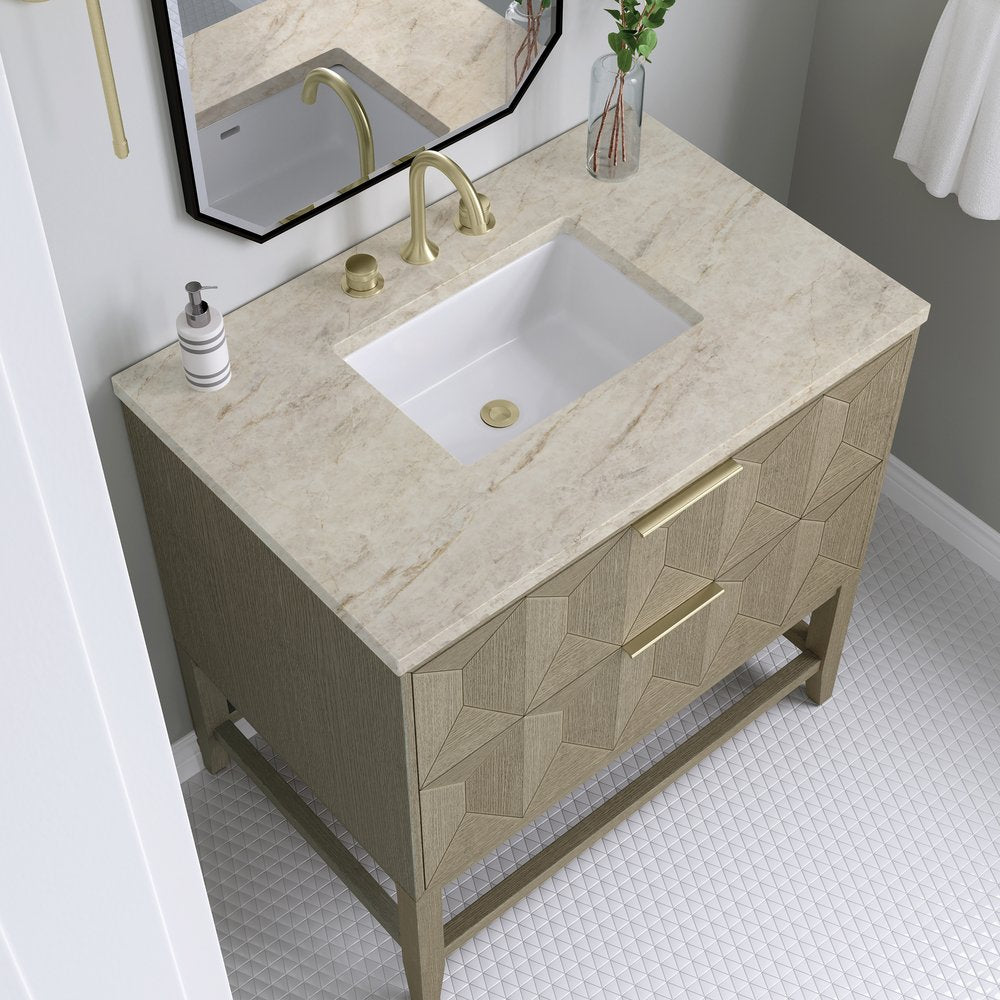 James Martin - Emmeline 36" Single Vanity, Pebble Oak, w/ 3 CM Tajnar Eclos Top - D100-V36-PBO-3TJR view 4
