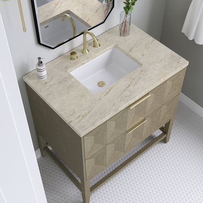James Martin - Emmeline 36" Single Vanity, Pebble Oak, w/ 3 CM Tajnar Eclos Top - D100-V36-PBO-3TJR view 4