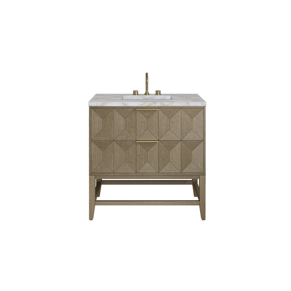 James Martin - Emmeline 36" Single Vanity, Pebble Oak w/ 3 CM Victorian Silver Top - D100-V36-PBO-3VSL view 1