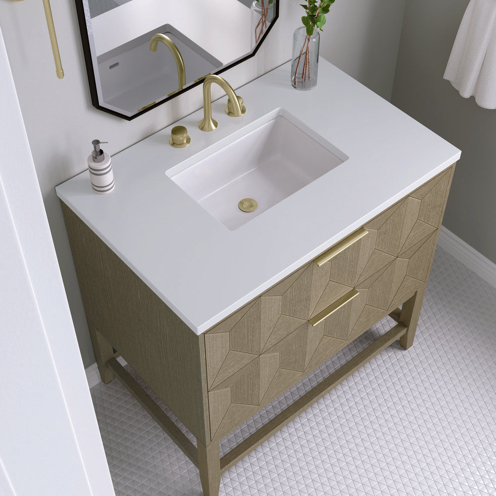 James Martin - Emmeline 36" Single Vanity, Pebble Oak w/ 3 CM White Zeus Top - D100-V36-PBO-3WZ view 5