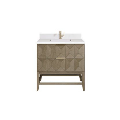 James Martin - Emmeline 36" Single Vanity, Pebble Oak w/ Single Hole 3 CM White Zeus Top & Backsplash - D100-V36-PBO-1WZ view 1
