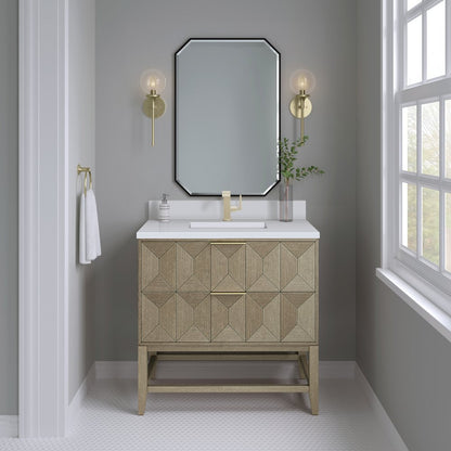 James Martin - Emmeline 36" Single Vanity, Pebble Oak w/ Single Hole 3 CM White Zeus Top & Backsplash - D100-V36-PBO-1WZ view 2