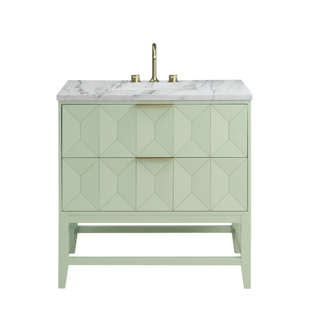 James Martin - Emmeline 36" Single Vanity, Pistachio w/ 3 CM Carrara Marble Top - D100-V36-PST-3CAR view 1