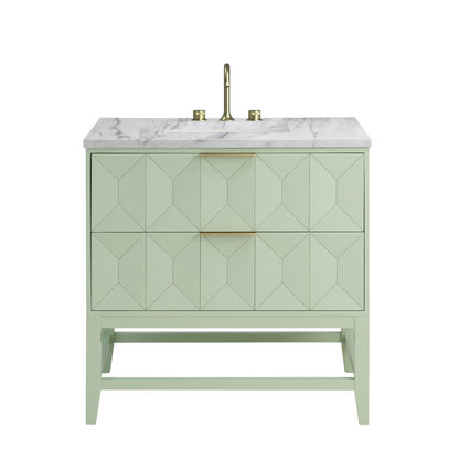 James Martin - Emmeline 36" Single Vanity, Pistachio w/ 3 CM Carrara Marble Top - D100-V36-PST-3CAR view 1