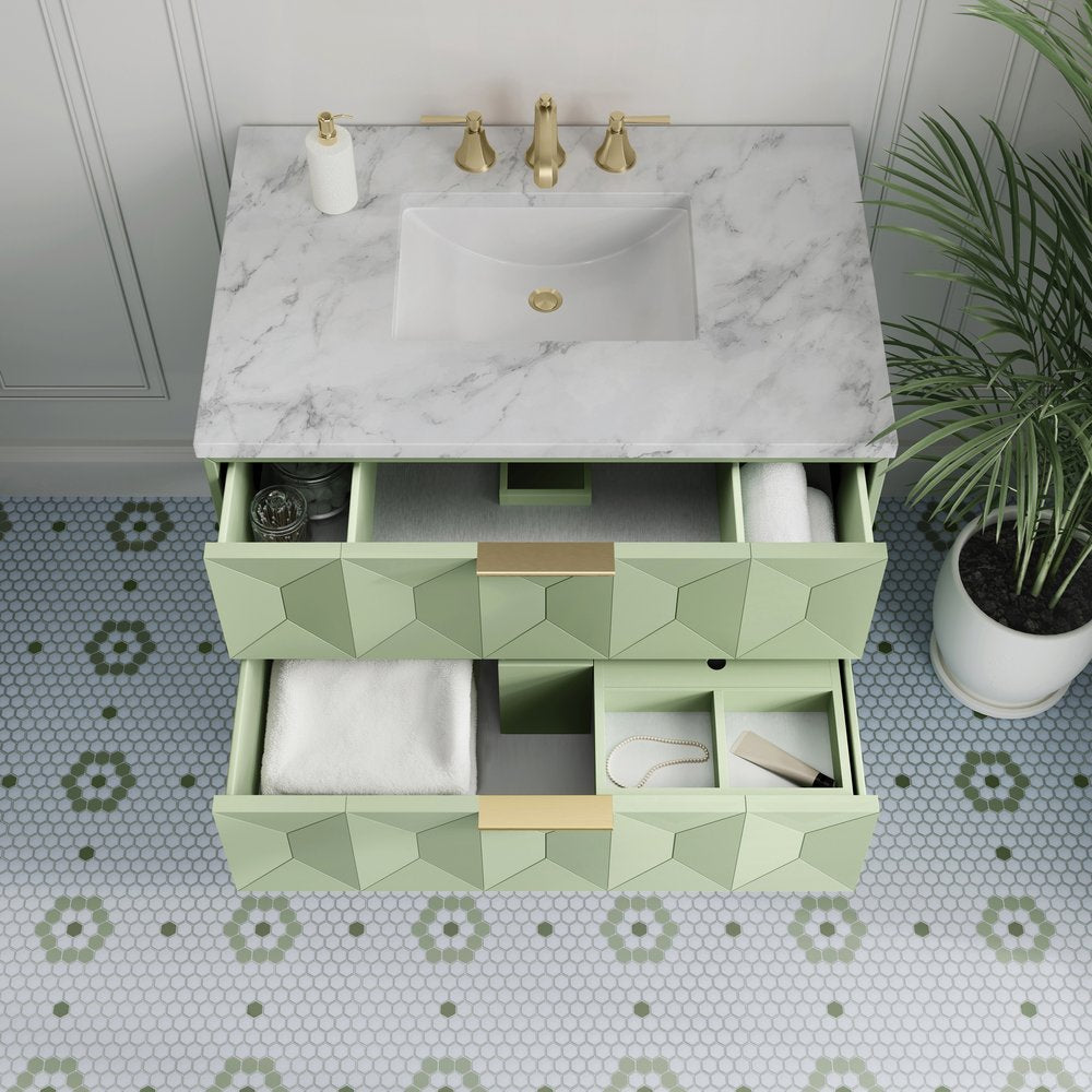 James Martin - Emmeline 36" Single Vanity, Pistachio w/ 3 CM Carrara Marble Top - D100-V36-PST-3CAR view 6
