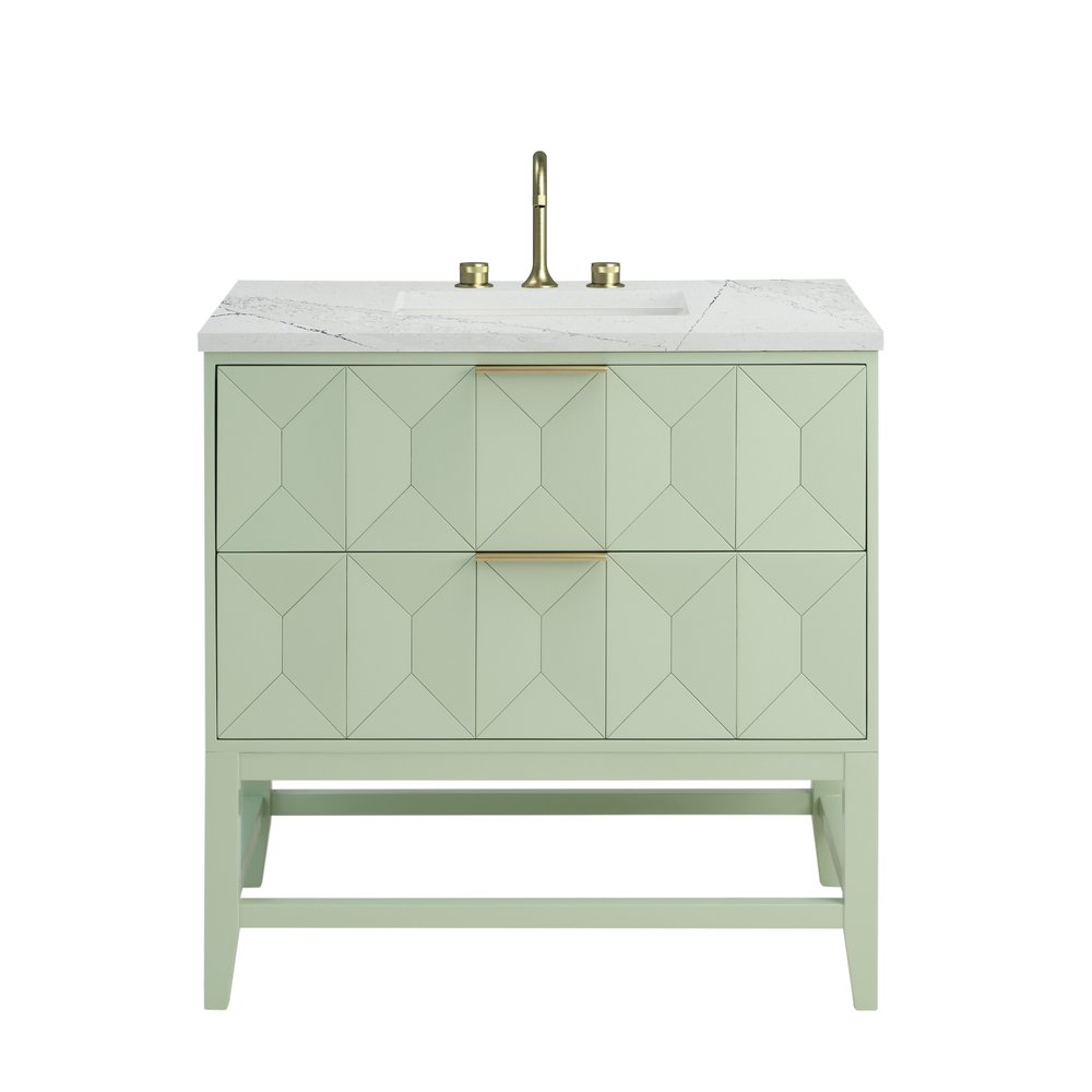 James Martin - Emmeline 36" Single Vanity, Pistachio w/ 3 CM Ethereal Noctis Top - D100-V36-PST-3ENC view 1