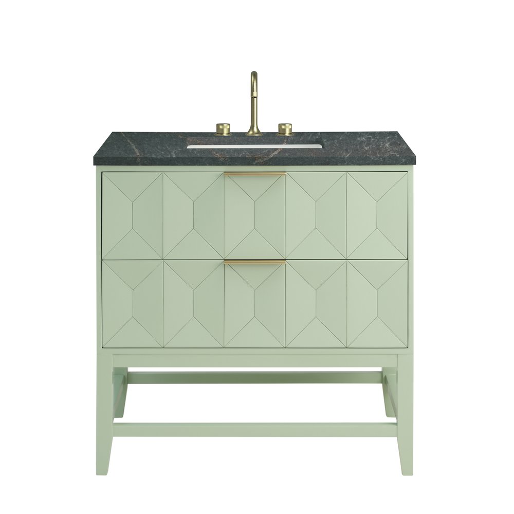 James Martin - Emmeline 36" Single Vanity, Pistachio w/ 3 CM Parisien Bleu Top - D100-V36-PST-3PBL view 1