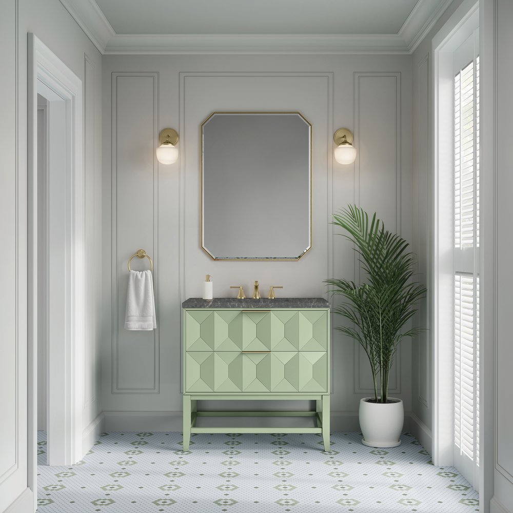 James Martin - Emmeline 36" Single Vanity, Pistachio w/ 3 CM Parisien Bleu Top - D100-V36-PST-3PBL view 3