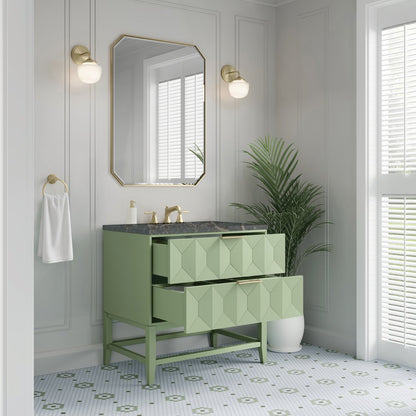 James Martin - Emmeline 36" Single Vanity, Pistachio w/ 3 CM Parisien Bleu Top - D100-V36-PST-3PBL view 5