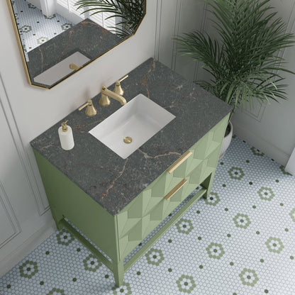 James Martin - Emmeline 36" Single Vanity, Pistachio w/ 3 CM Parisien Bleu Top - D100-V36-PST-3PBL view 7