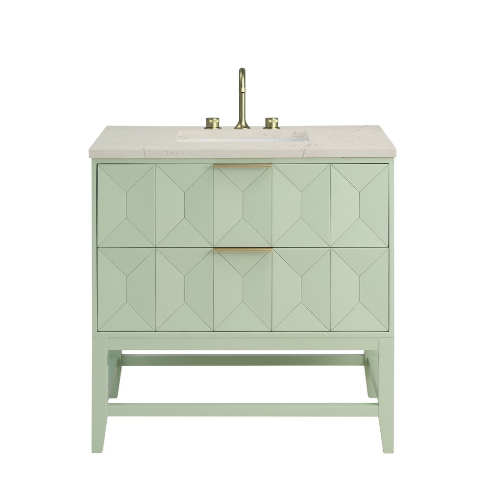 James Martin - Emmeline 36" Single Vanity, Pistachio, w/ 3 CM Siberian Silestone Top - D100-V36-PST-3SFR view 1