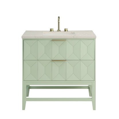 James Martin - Emmeline 36" Single Vanity, Pistachio, w/ 3 CM Siberian Silestone Top - D100-V36-PST-3SFR view 1