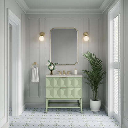 James Martin - Emmeline 36" Single Vanity, Pistachio, w/ 3 CM Siberian Silestone Top - D100-V36-PST-3SFR view 3