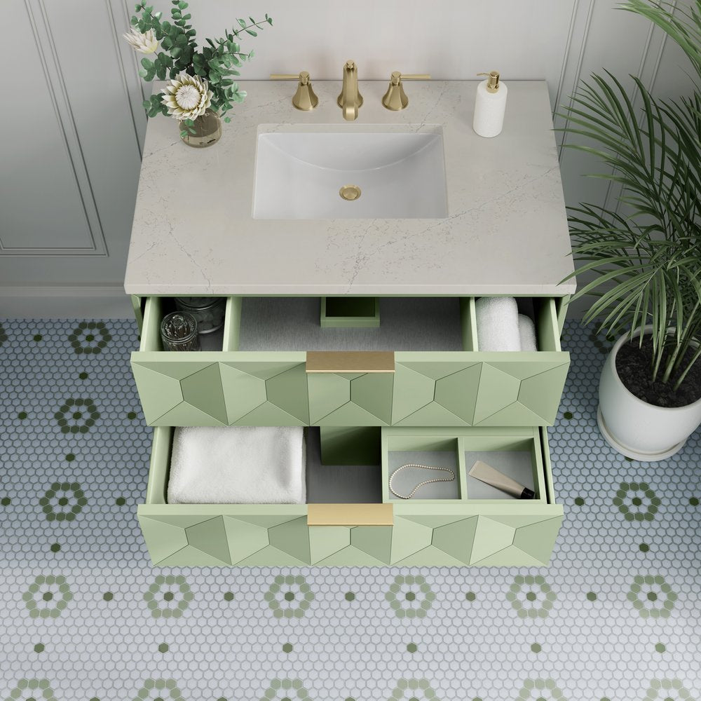 James Martin - Emmeline 36" Single Vanity, Pistachio, w/ 3 CM Siberian Silestone Top - D100-V36-PST-3SFR view 5