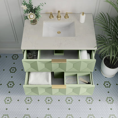 James Martin - Emmeline 36" Single Vanity, Pistachio, w/ 3 CM Siberian Silestone Top - D100-V36-PST-3SFR view 5