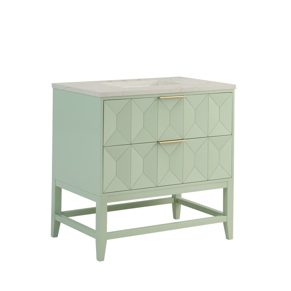 James Martin - Emmeline 36" Single Vanity, Pistachio, w/ 3 CM Siberian Silestone Top - D100-V36-PST-3SFR view 9