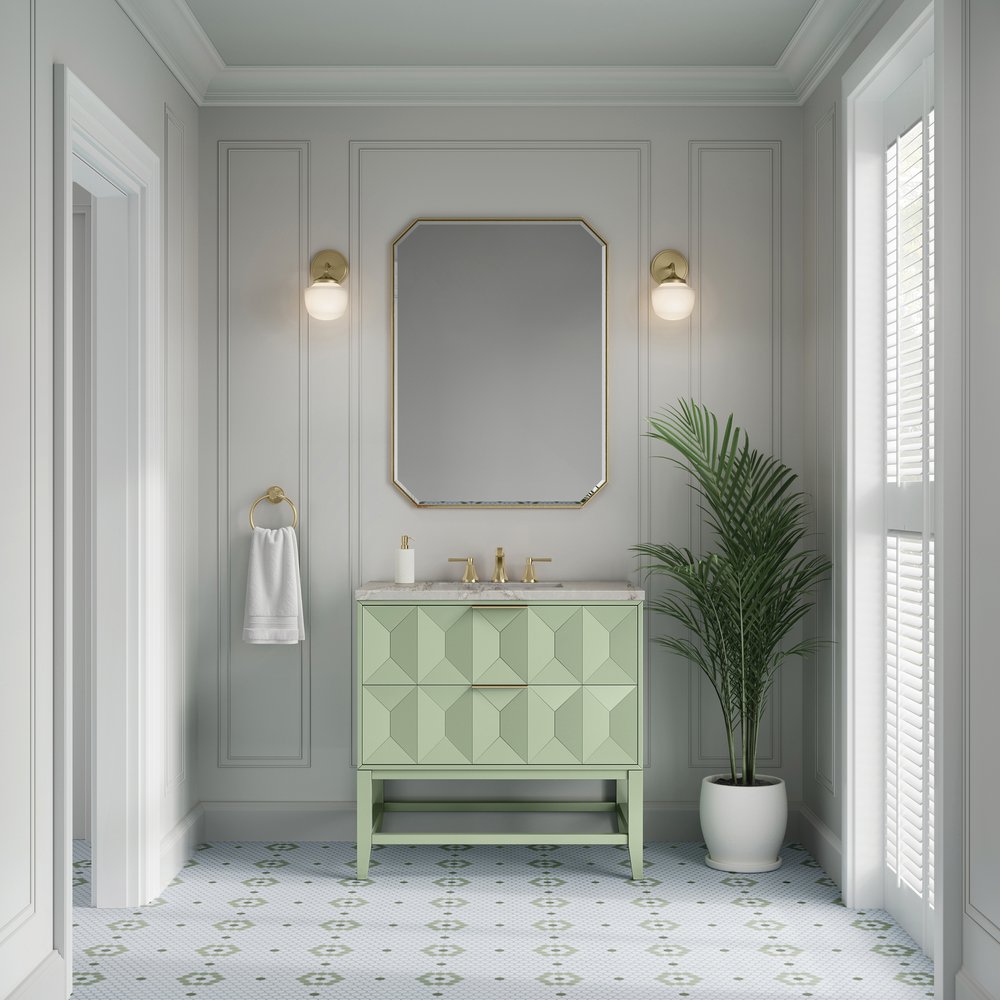 James Martin - Emmeline 36" Single Vanity, Pistachio w/ 3 CM Victorian Silver Top - D100-V36-PST-3VSL view 3