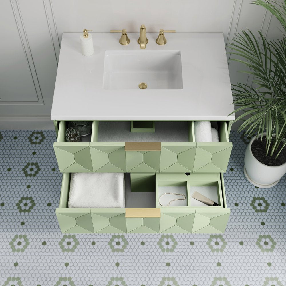 James Martin - Emmeline 36" Single Vanity, Pistachio w/ 3 CM White Zeus Top - D100-V36-PST-3WZ view 6