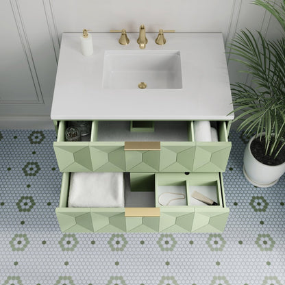 James Martin - Emmeline 36" Single Vanity, Pistachio w/ 3 CM White Zeus Top - D100-V36-PST-3WZ view 6