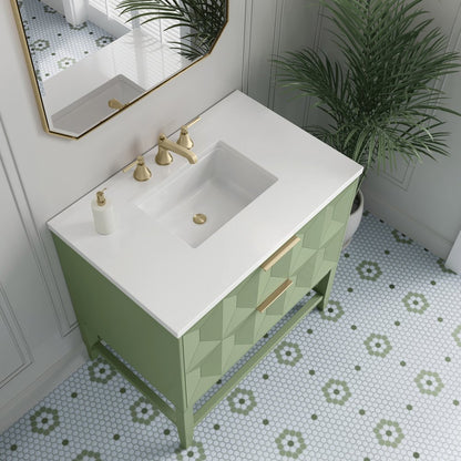 James Martin - Emmeline 36" Single Vanity, Pistachio w/ 3 CM White Zeus Top - D100-V36-PST-3WZ view 8