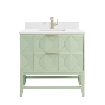 James Martin - Emmeline 36" Single Vanity, Pistachio w/ Single Hole 3 CM White Zeus Top & Backsplash - D100-V36-PST-1WZ view 1