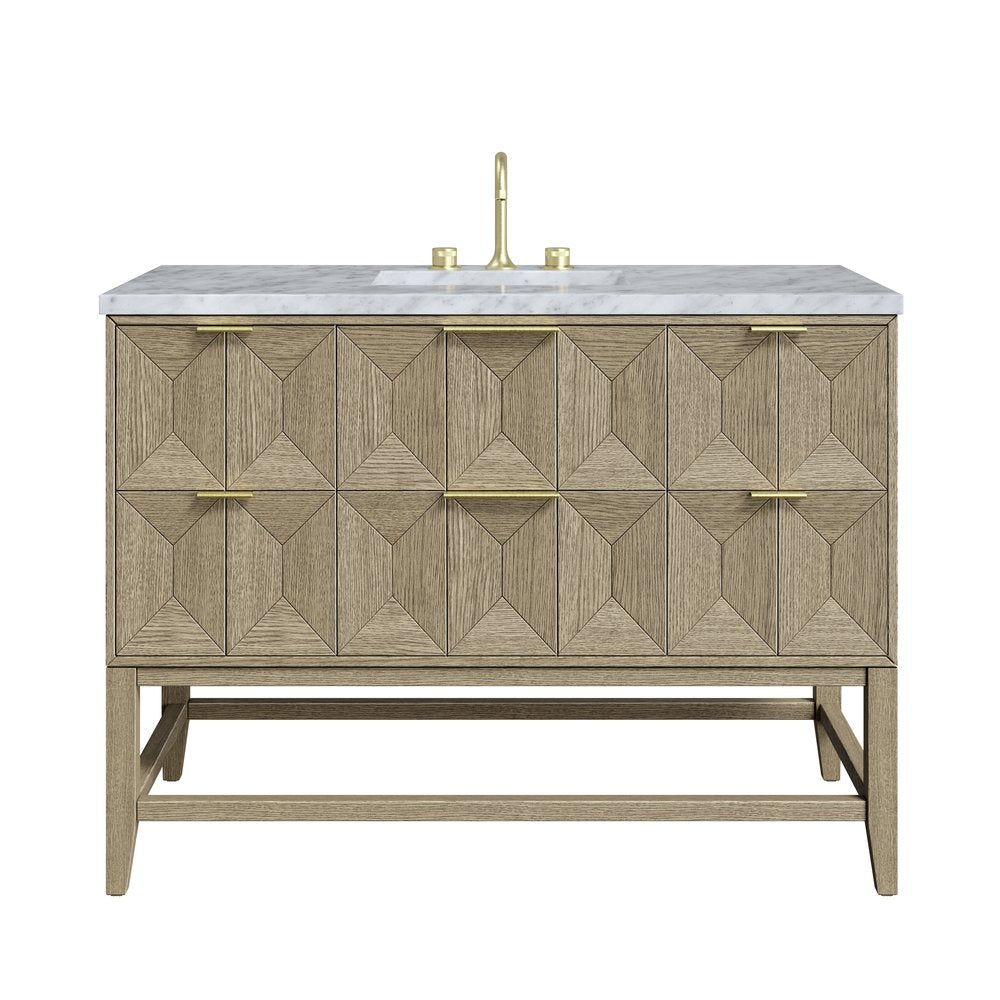 James Martin - Emmeline 48" Single Vanity, Pebble Oak w/ 3 CM Carrara White Marble Top - D100-V48-PBO-3CAR view 1