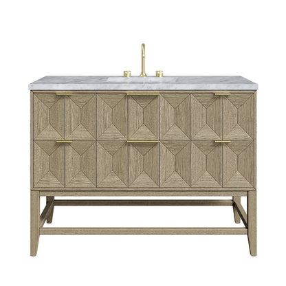 James Martin - Emmeline 48" Single Vanity, Pebble Oak w/ 3 CM Carrara White Marble Top - D100-V48-PBO-3CAR view 1