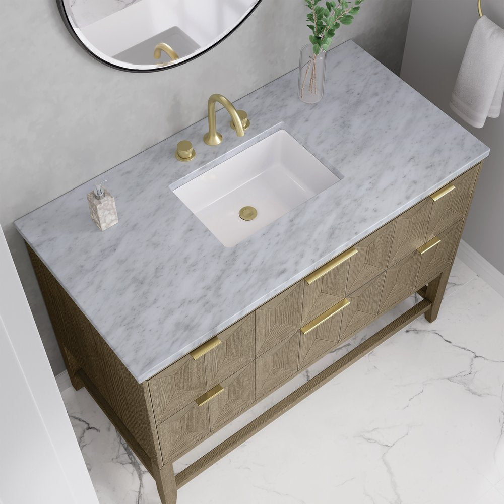 James Martin - Emmeline 48" Single Vanity, Pebble Oak w/ 3 CM Carrara White Marble Top - D100-V48-PBO-3CAR view 6