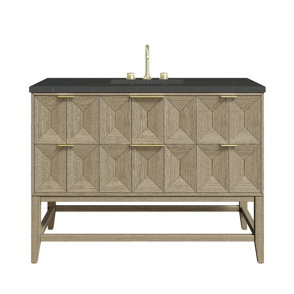 James Martin - Emmeline 48" Single Vanity, Pebble Oak w/ 3 CM Charcoal Soapstone Silestone Top - D100-V48-PBO-3CSP view 1