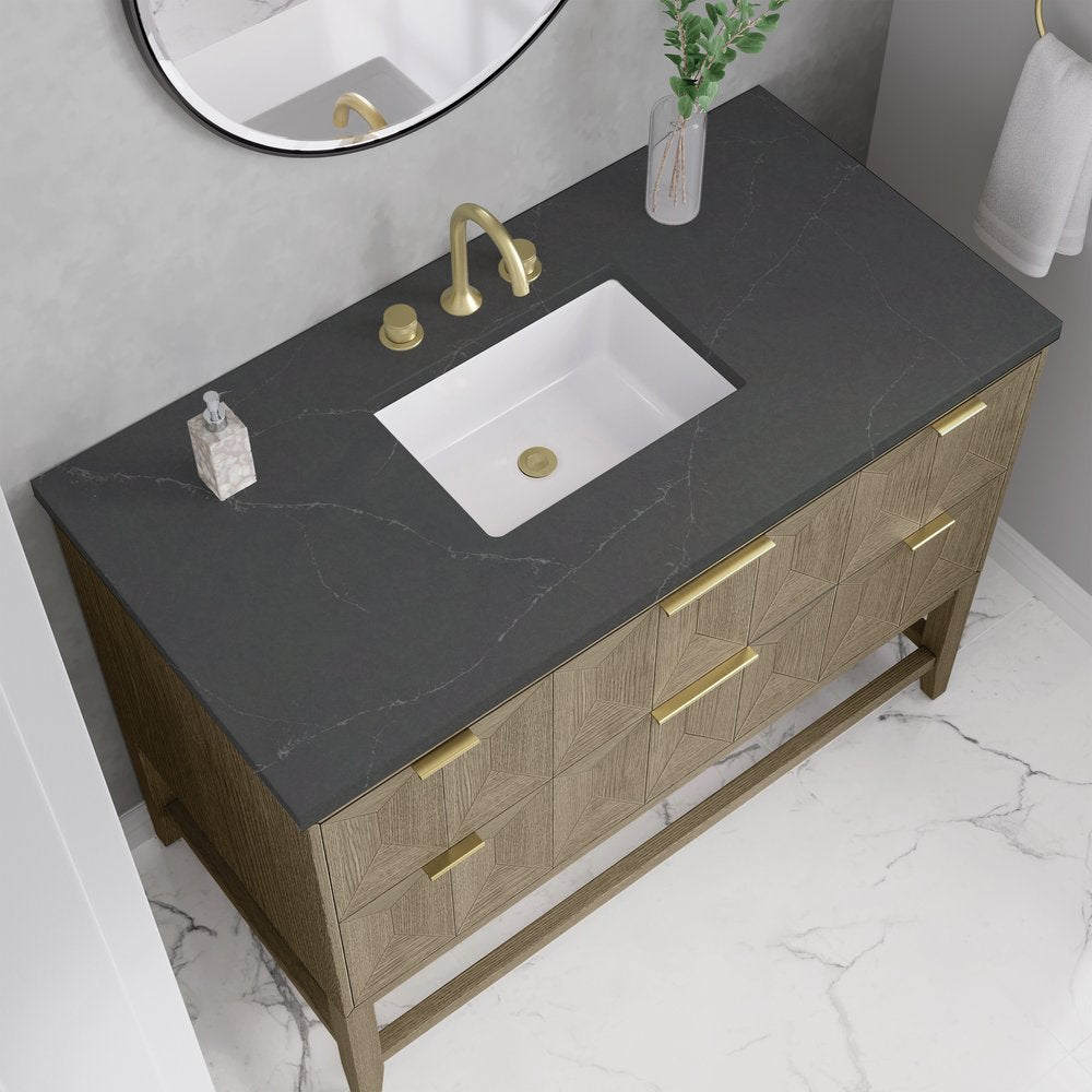 James Martin - Emmeline 48" Single Vanity, Pebble Oak w/ 3 CM Charcoal Soapstone Silestone Top - D100-V48-PBO-3CSP view 6