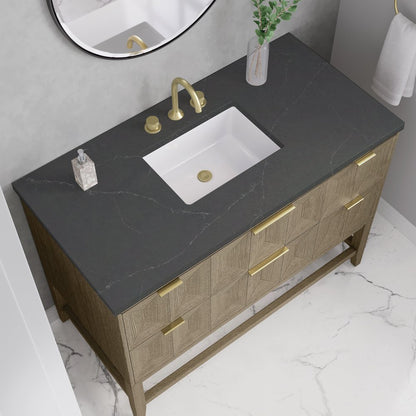 James Martin - Emmeline 48" Single Vanity, Pebble Oak w/ 3 CM Charcoal Soapstone Silestone Top - D100-V48-PBO-3CSP view 6