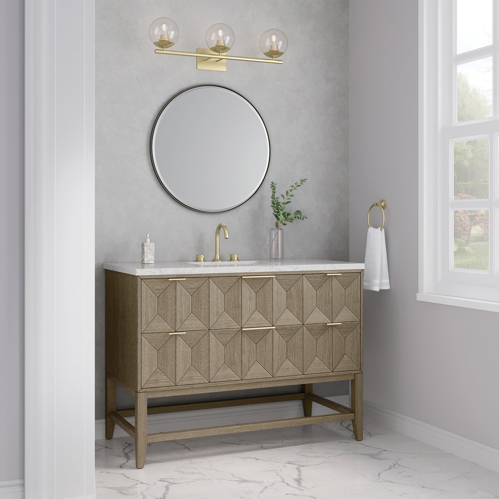 James Martin - Emmeline 48" Single Vanity, Pebble Oak w/ 3 CM Eternal Jasmine Pearl Silestone Top - D100-V48-PBO-3EJP view 4