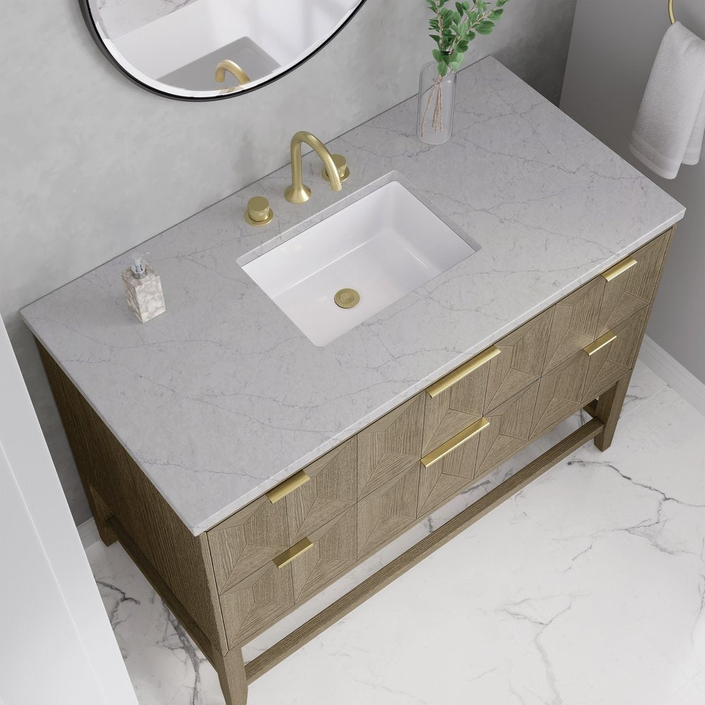 James Martin - Emmeline 48" Single Vanity, Pebble Oak w/ 3 CM Eternal Jasmine Pearl Silestone Top - D100-V48-PBO-3EJP view 6
