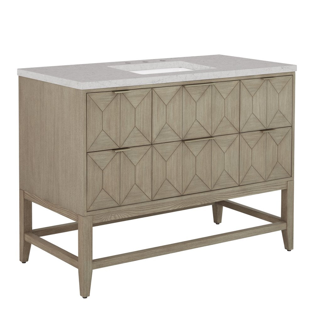 James Martin - Emmeline 48" Single Vanity, Pebble Oak w/ 3 CM Eternal Jasmine Pearl Silestone Top - D100-V48-PBO-3EJP view 9