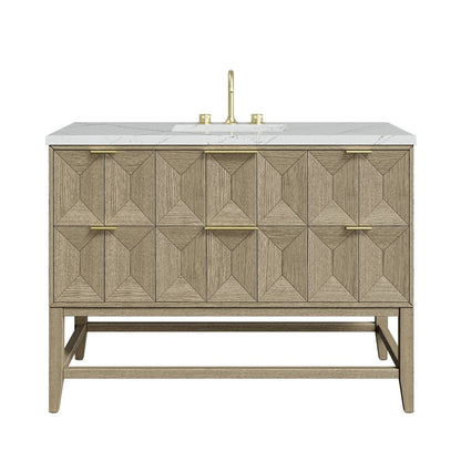 James Martin - Emmeline 48" Single Vanity, Pebble Oak w/ 3 CM Ethereal Noctis Silestone Top - D100-V48-PBO-3ENC view 1