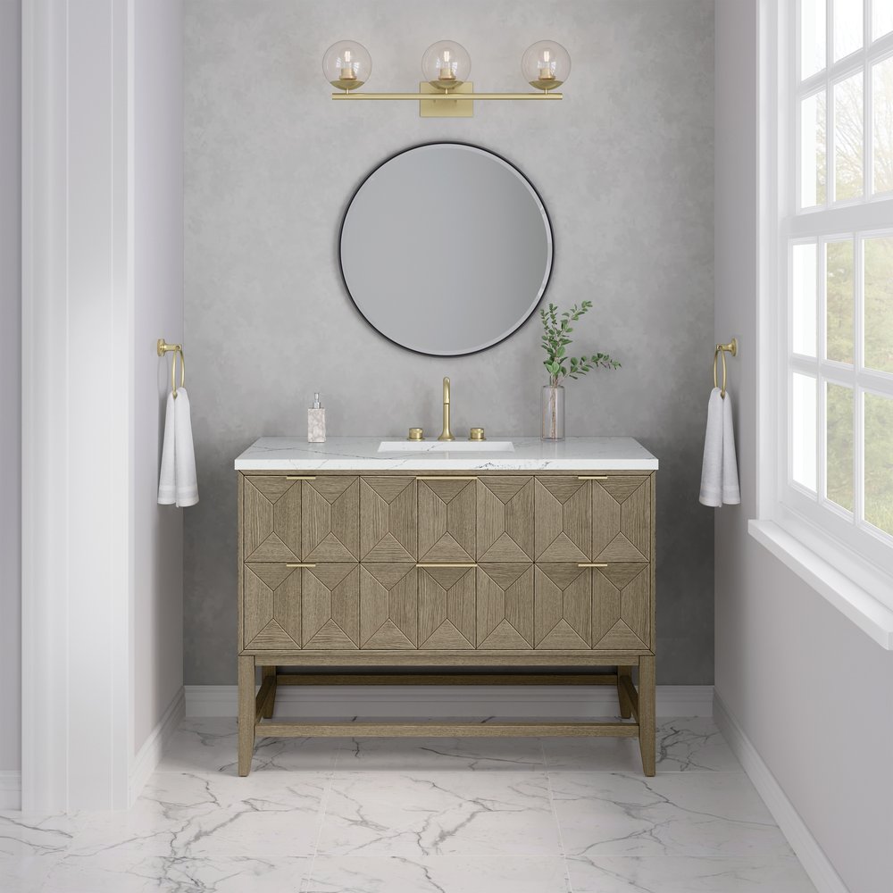 James Martin - Emmeline 48" Single Vanity, Pebble Oak w/ 3 CM Ethereal Noctis Silestone Top - D100-V48-PBO-3ENC view 3