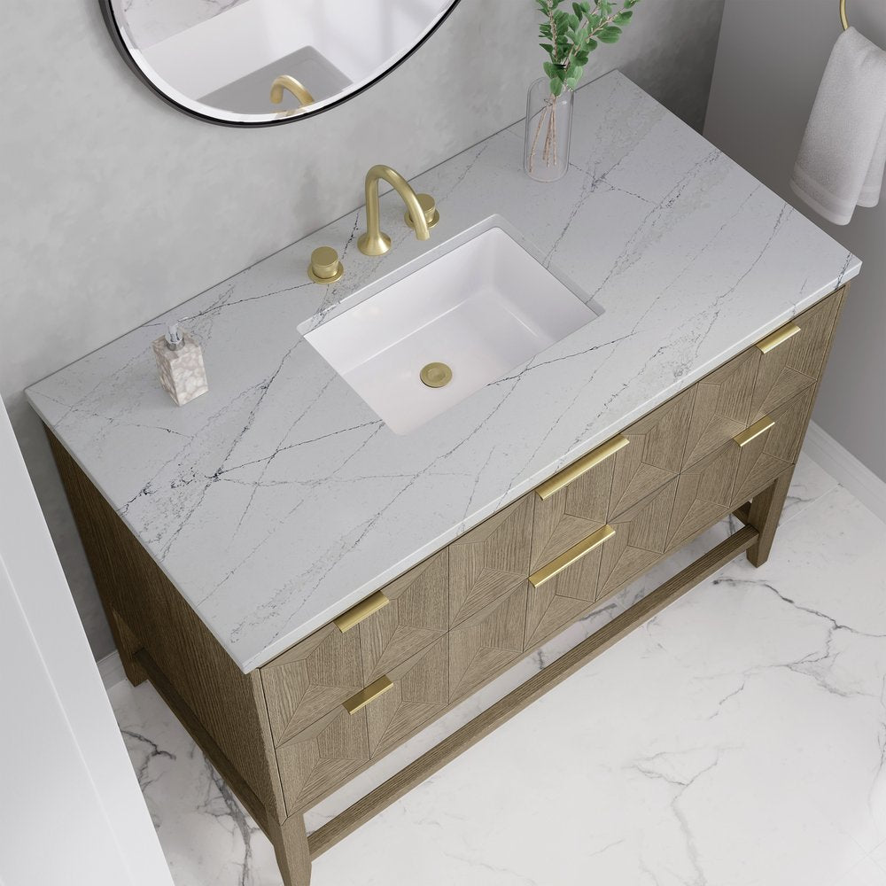 James Martin - Emmeline 48" Single Vanity, Pebble Oak w/ 3 CM Ethereal Noctis Silestone Top - D100-V48-PBO-3ENC view 6