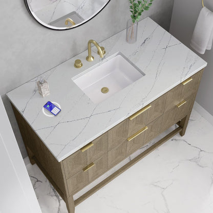 James Martin - Emmeline 48" Single Vanity, Pebble Oak w/ 3 CM Ethereal Noctis Silestone Top w/ FreePower Wireless Charger - D100-V48-PBO-FENC view 6