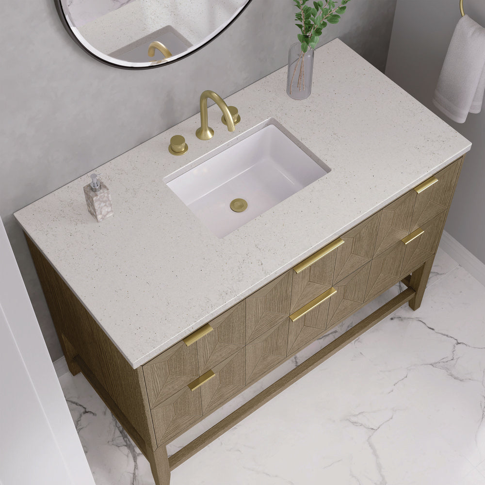 James Martin - Emmeline 48" Single Vanity, Pebble Oak w/ 3 CM Lime Delight Silestone Top - D100-V48-PBO-3LDL view 6
